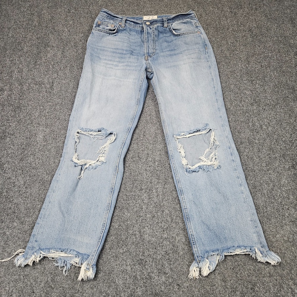 We The Free Jeans Womens 27 Blue Distressed Ripped Raw Hem Straight Boho Grunge